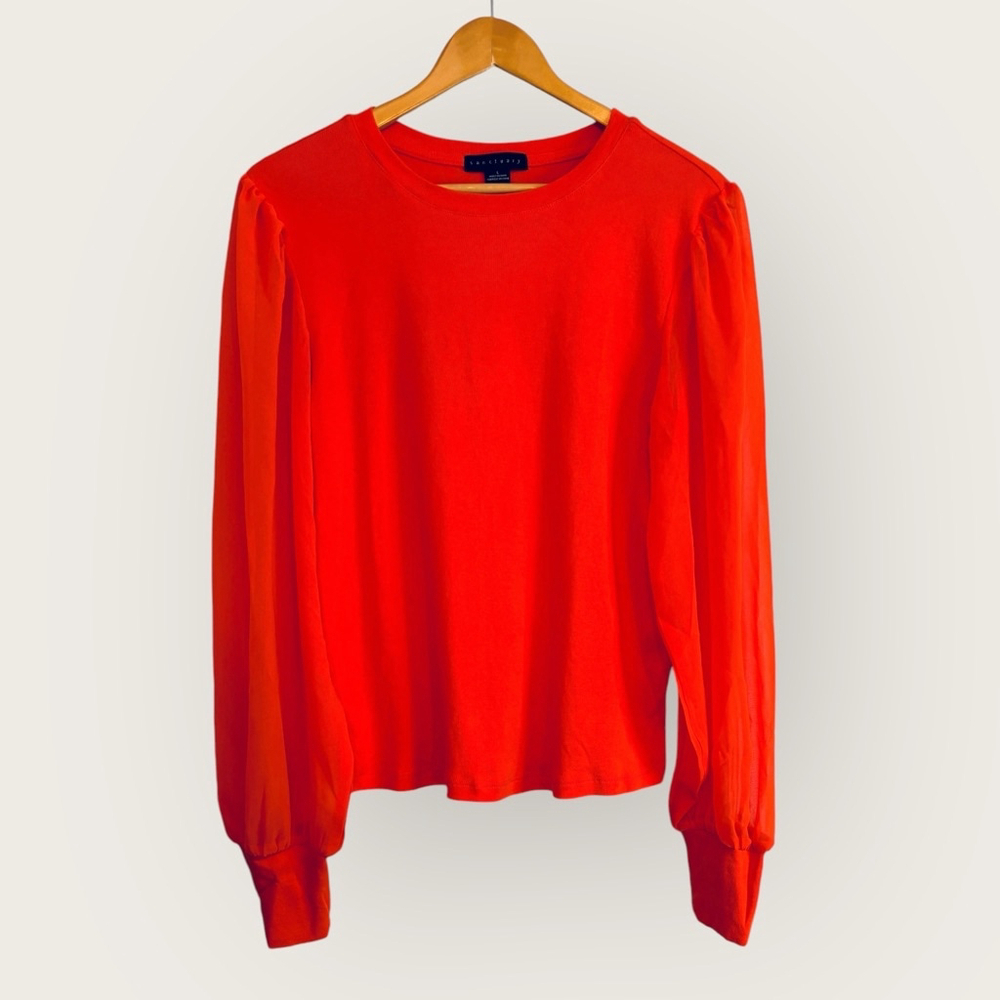 Sanctuary Long Sheer Sleeve Crew Neck Tunic Style Top Woman’s Size Large - Picture 9 of 9